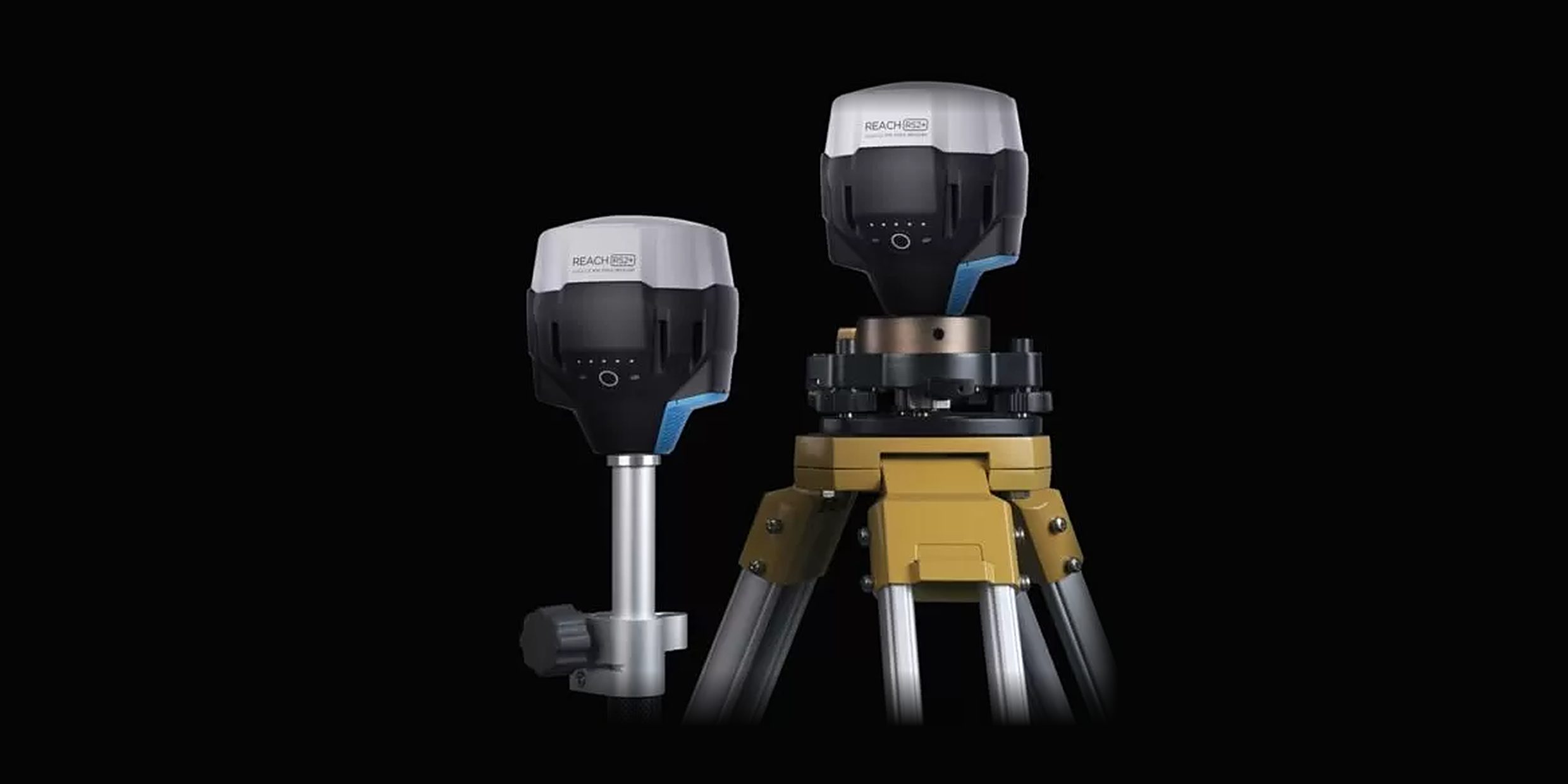 Ricevitori GNSS Emlid Reach in configurazione base e rover, su treppiede e su palina