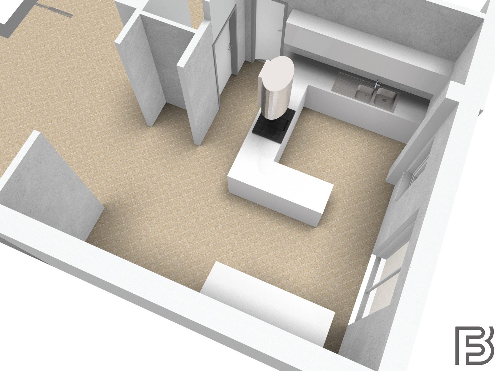 Progetto di cucina, vista assonometrica